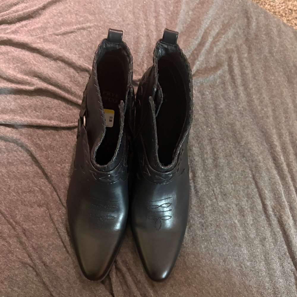 Frye and Co Black Paloma Western Ankle Booties Women's 11M Leather Pointed Toe - Picture 6 of 9